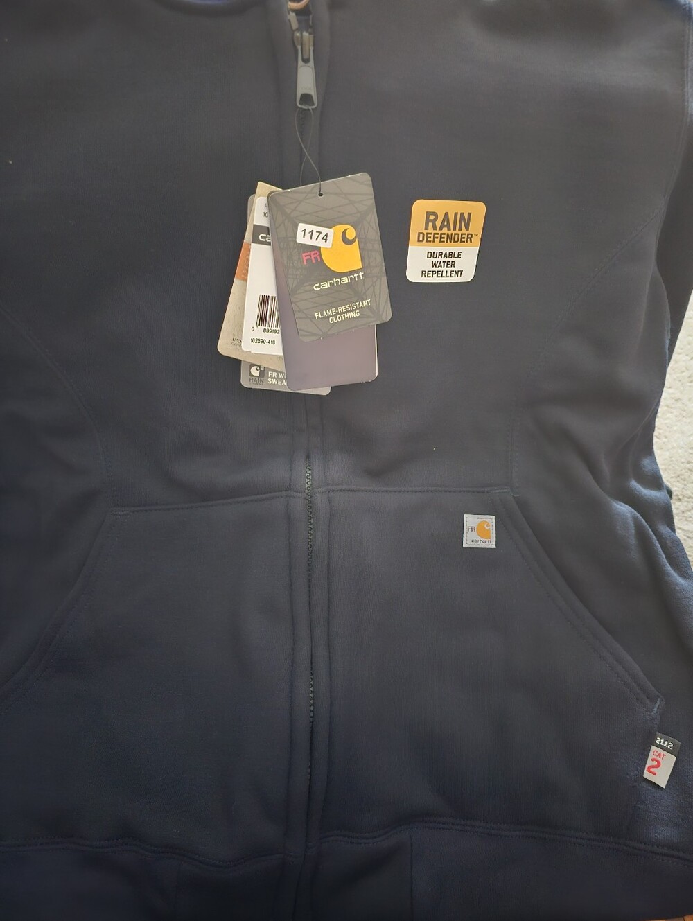 Carhartt Womens Navy Rain Defender Zip-Up Hooded Work Hoody Flame Resistant